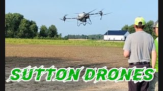 DJI T40 drones spraying pre-emerged soybeans