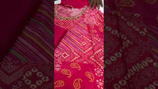 Pink Bandhej crepe handwork kurta set with dupatta. Sizes-M to Xxl. #Ethnicbffs